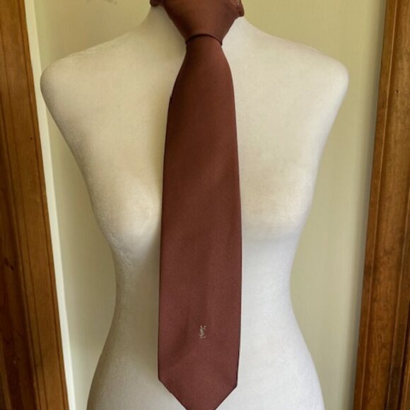 YVES SAINT LAURENT YSL Monogram Brown Vintage Neck Tie - Picture 1 of 16